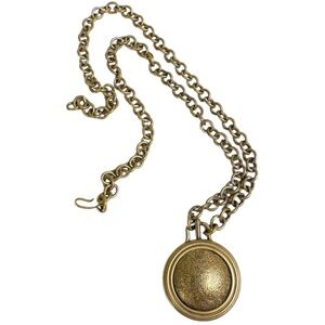 Monet Round Pendant Necklace Embossed Swirl Bronzed Antiqued Large Link Chain